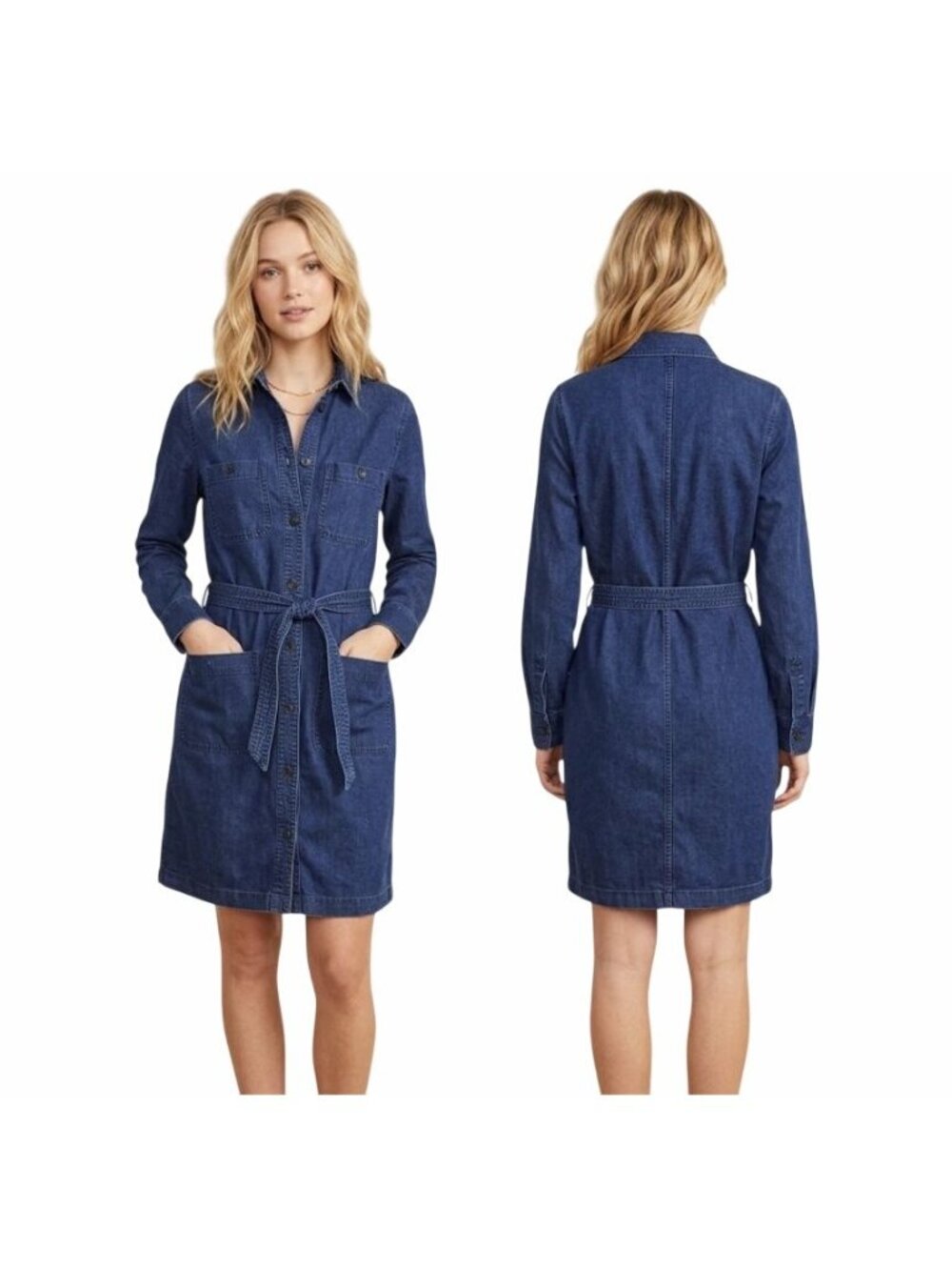 ❤️GAP Denim Jean Shirt Dress Women's S Mini Tie-Waist Dark Blue Long Sleeve